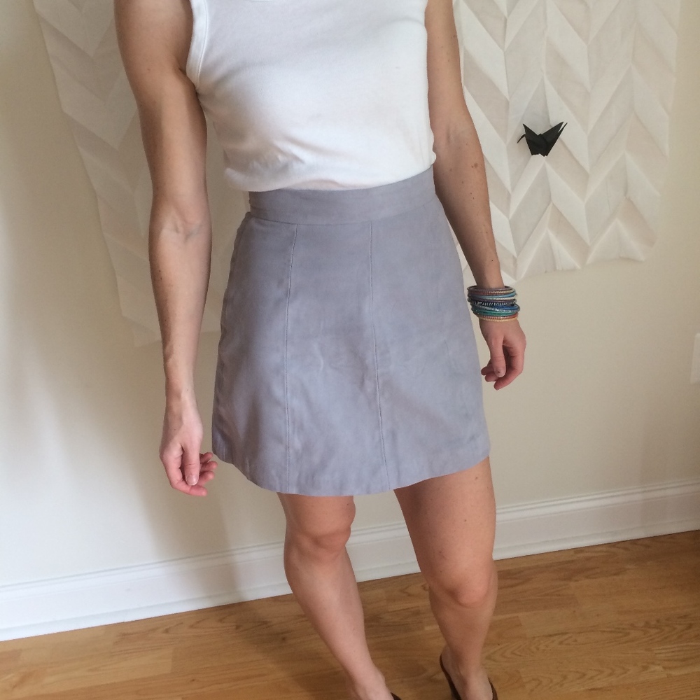100% genuine baby blue suede mini A-line skirt